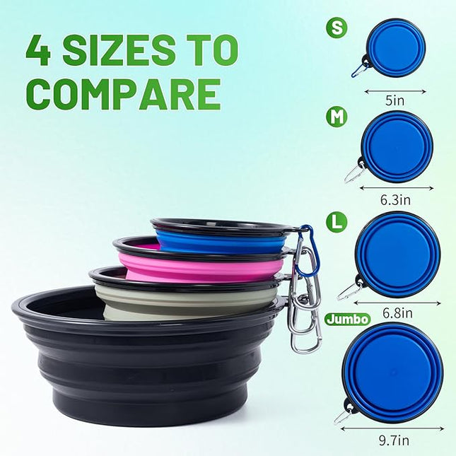 Dog Bowl Pet Collapsible Bowls, 2 Pack Collapsible Dog Water Bowls for Large Dogs Cats, Portable Pet Feeding Watering Dish for Walking Parking Traveling with 2 Carabiners (Black+Black, Jumbo)