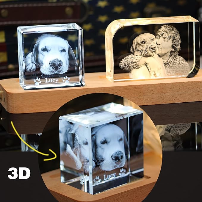 Pet Memorial Gifts for Dogs Cats Horses，Personalized Pet 3D Crystal Photo，Custom 3D Pictures,Engraved Crystal in Memory of Dog,3D Laser Etched Picture, Customized Gifts