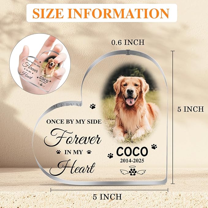 Pet Memorial Gifts Personalized Pet Memorial Plaque Loss of Dog Sympathy Gift Cat Memorials Gift for Loss of Cat Dogs Bereavement Passing Away Gifts Custom Pets Heart Shape Acrylic Plauqe