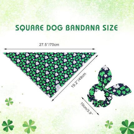 E-Clover Spring Dog Bandana & Matching Scrunchie Set Shamrock Lucky Dog Bandanas Scarf with Bow Hair Ties for Medium Large Dogs & Pet Owner Mom