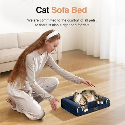 Small Dog Bed Orthopedic Washable: Beds Bolster Small Sized Dogs Cats Bed Egg Crate Foam Couch Sofa Waterproof with Removable Cover - Navy Blue