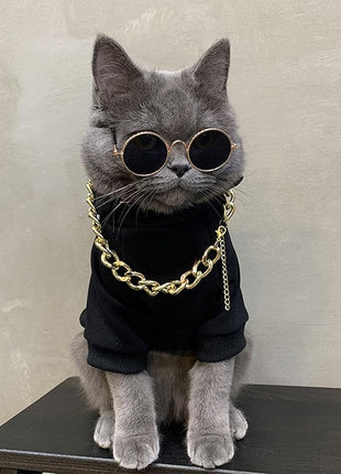 QWINEE 3Pcs Dog Hoodie Cat Apparel Dog Custume Set with Necklace and Sunglasses Pet Clothes for Puppy Small Medium Dogs Cats Multicolor XXL