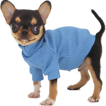LOPHIPETS Small Dog Turtleneck Sweaters for Teacup Chihuahua Yorkie Puppy Cat Clothes-Light Blue/XS