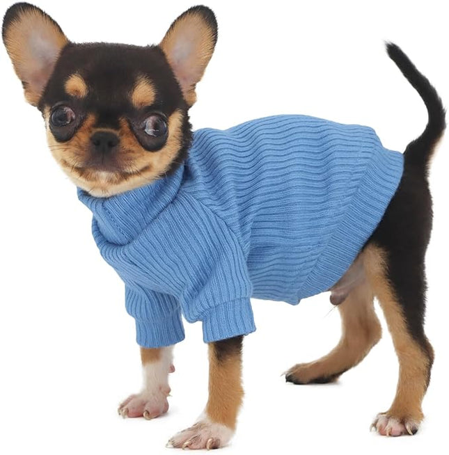 LOPHIPETS Small Dog Turtleneck Sweaters for Teacup Chihuahua Yorkie Puppy Cat Clothes-Light Blue/XS