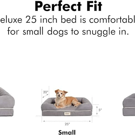 Friends Forever Small Dog Bed, Orthopedic Sofa Memory Foam Mattress, Calming Couch, Wall Rim Pillow, Water Resistant Liner, Washable Cover, Non-Slip Bottom, Chester, Small Khaki Beige