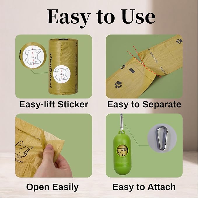 870 Counts Dog Poop Bags Rolls with Dispenser & Leash Clip, Scented Poop Bags for Dogs Waste, Extra Thick & Leak Proof for Poop Doggie Puppy Pet Waste, 9" x 13", Dark Khaki