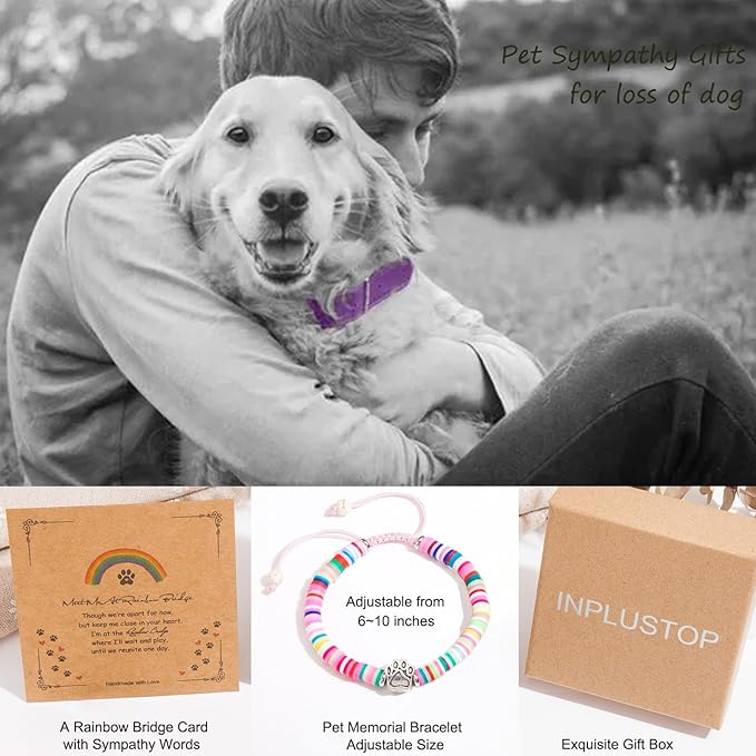 Dog Memorial Gifts for Loss of Dog, Pet Memorial Gifts for Dogs, Dog Passing Away Sympathy Gift, Rainbow Bridge Pet Memorial Bracelet for Men Women Who Loss of Dog Cat, Loss of Dog Sympathy Gift