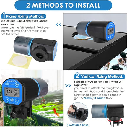 Lukovee Automatic Fish Feeder,New Generation Feeding Time Display USB Rechargeable Timer Moisture-Proof Aquarium or Fish Tank Food Dispenser with 200ML Large Capacity for Vacation Weekend Holiday,Blue