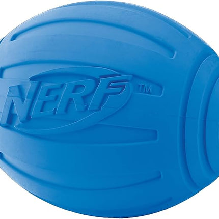 Nerf Dog Ridged Football Dog Toy with Interactive Squeaker, Lightweight, Durable and Water Resistant, 7 Inch Diameter for Medium/Large Breeds, Single Unit, Blue
