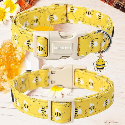 ARING PET Bees Dog Collar, Cute Spring Summer Yellow Bee Pet Collars for Puppy Small Medium Large Boy Girl Dogs-M
