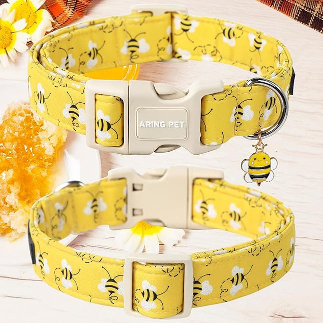 ARING PET Bees Dog Collar, Cute Spring Summer Yellow Bee Pet Collars for Puppy Small Medium Large Boy Girl Dogs-M