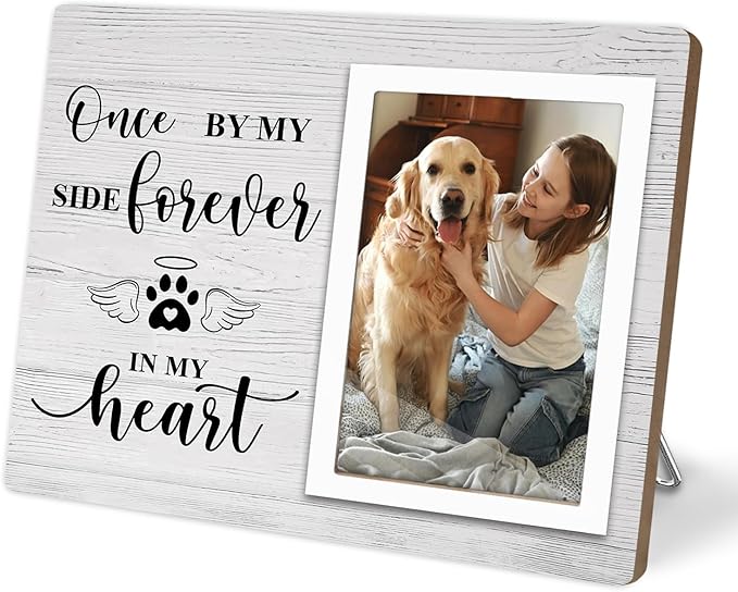 Pet Memorial Picture Frame, Cats or Dogs Wooden Picture Frame, Memorial Pets Loss Photo Frame, Pet Loss Sympathy Gift for Pet Owner, You Left Paw Prints on Our Heart Forever,4x6Inch Photo