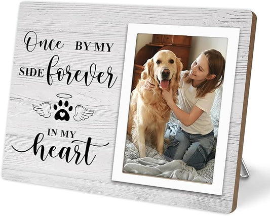 Pet Memorial Picture Frame, Cats or Dogs Wooden Picture Frame, Memorial Pets Loss Photo Frame, Pet Loss Sympathy Gift for Pet Owner, You Left Paw Prints on Our Heart Forever,4x6Inch Photo
