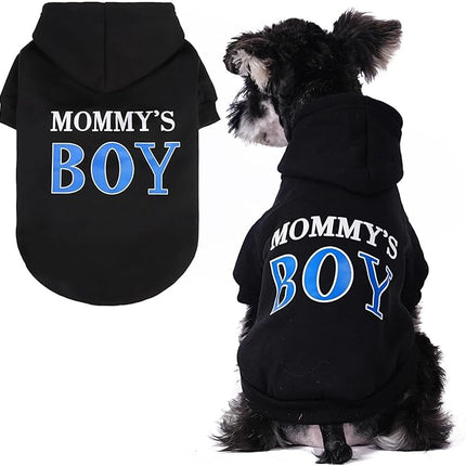 BINGPET Mommy's Boy Dog Sweater with Hood and Leash Hole,Warm Fleece Dog Hoodie & Winter Coat for Small to Large Dogs,Cold Weather Pet Clothes(Medium)