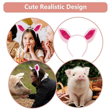 Beviliu Pig Ears Headband - Animal Pig Ears Costume for Adult, Cat Dog Bunny Fox Ears Headwear for Halloween Christmas Animal Theme Party Cosplay, 2Pack