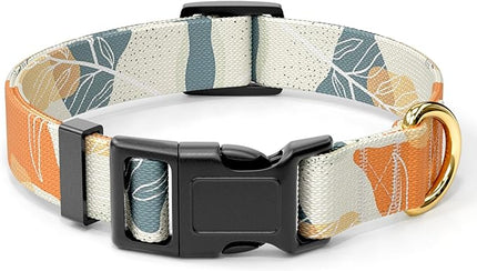 Rnivvi Dog Collar for Small Dogs, Cute Heavy Duty Adjustable Puppy Collar with Quick Release Buckle for Boy Girl & Female, Pet Accessories for Walking Running, S Length 3/4" Width, Abstract Leaves
