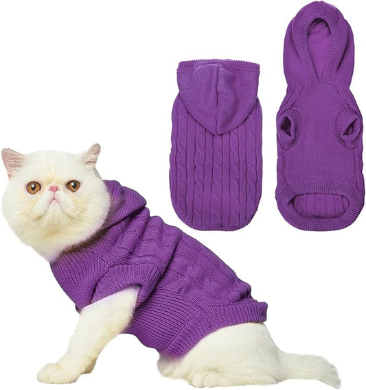 PUPTECK Winter Dog Cat Sweater Coat - Soft Cold Weather Clothes Knitwear for Kitties & Small Dogs Indoor Outdoor Walking Warm, Knitted Classic for Doggies Kitties Girls Boys, Purple L