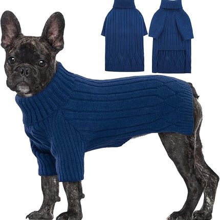 Large Dog Sweater - Turtleneck Thick Warm Doggie Christmas Sweater for Girl or Boy Dogs (Blue L)