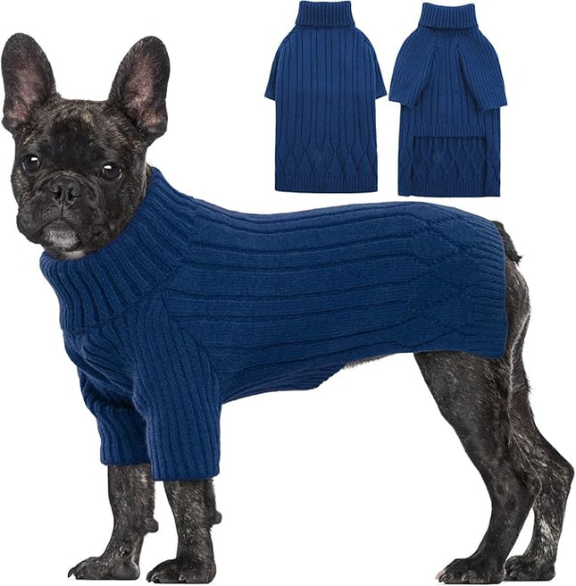 Large Dog Sweater - Turtleneck Thick Warm Doggie Christmas Sweater for Girl or Boy Dogs (Blue L)