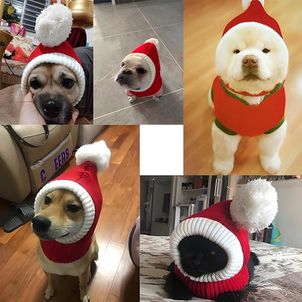Hotumn Funny Winter Dog Beanies Cap with Pompon Crocheted Snood Adorable Dog Hat Red Warm Winter Dog Hat Knit Snood Headband Protector for Pets & Women & Man (Small)
