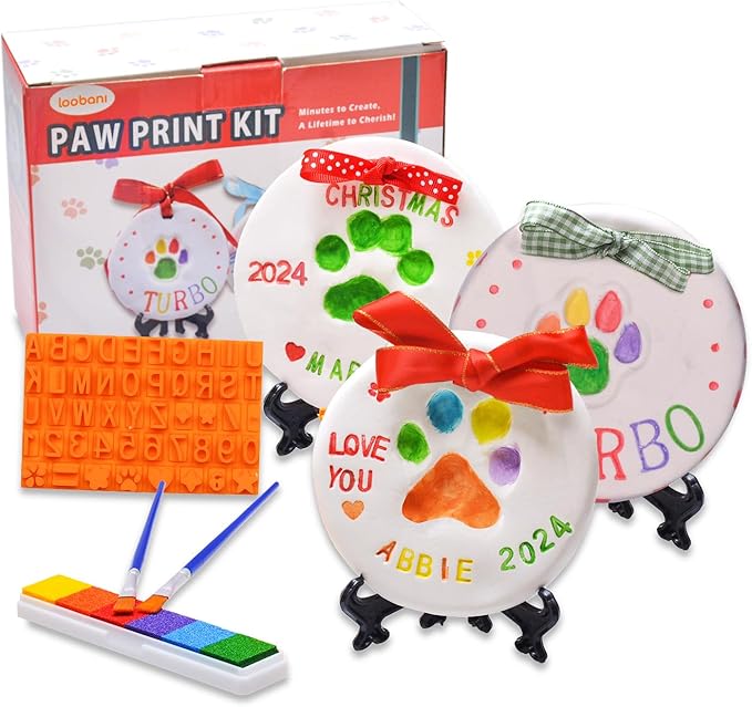 LOOBANI 3packs Dog Paw Print Ornaments Kit,DIY Pet Footprint Memorial Impression Keepsake for Puppy and Cats Owners with Light Clay & Deluxe Tool Set (Dog Paw Ornament Kit-3packs)