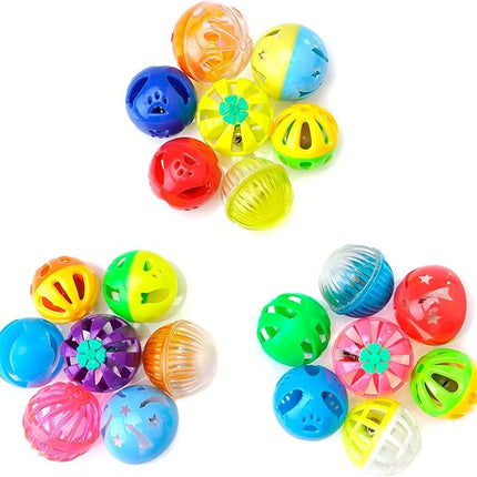 CHIWAVA 48 Pack Plastic Noisy Cat Toy Balls with Bell Kitten Chases Toy 8 Type Assorted Color Size