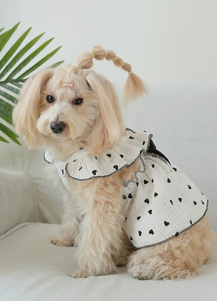 QWINEE 2pc Cute Heart Pattern Dog Dress Ruffle Trim Princess Dress Cat Vest Dress Lace Trim Summer Dress Pet Clothes for Small Medium Cats Dogs Kitten Puppy Black Multi Medium