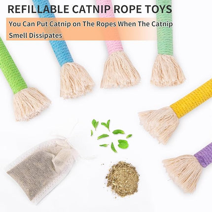Retro Shaw Kitten Toys 4Pcs, Cat Chew Ropes with Refillable Natural Catnip, Safe Teeth Cleaning Kitty Toys for Indoor Cats Nip Kicker Interactive Pet Toy