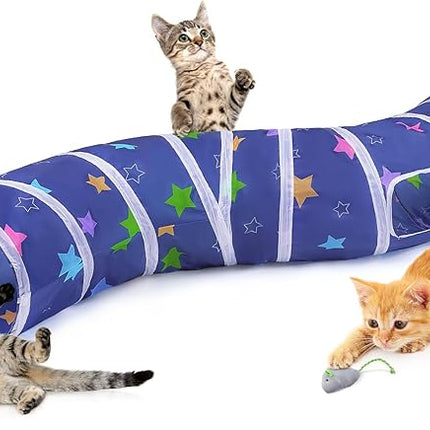 Glittme Cat Tunnel, Cat Tunnels for Indoor Cats, S-Shape Peekaboo Cat Cave with Cat Toys, Foldable Cat Tubes and Tunnels for Cats, Rabbit, Puppy, Guinea Pig