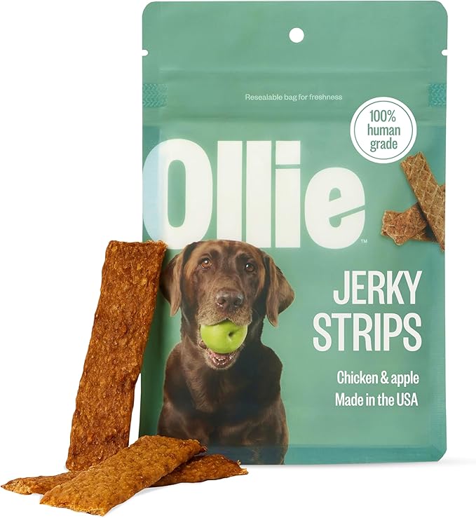 Ollie Chicken and Apple Jerky Dog Treats, 5 oz Pack of 3, All Natural, Healthy Snacks, Made with Real Meat, Human Grade, for Dogs