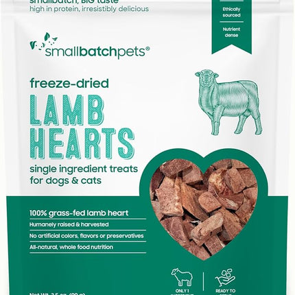 smallbatch Pets Premium Freeze-Dried Lamb Heart Treats for Dogs and Cats, 3.5 oz, Made and Sourced in The USA, Single Ingredient, Humanely Raise Meat, No Preservatives or Anything Artificial Ever