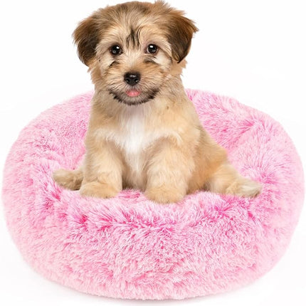 NOYAL Calming Donut Dog Bed for Small to Medium Dogs & Cats - Plush Faux Fur Anti-Anxiety Pet Bed with Machine Washable Cover & Non-Slip Base