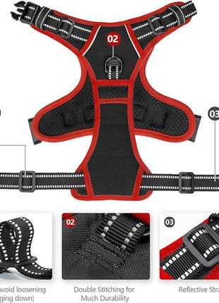 PHOEPET 2019 Upgraded No Pull Dog Harness, Reflective Adjustable Vest, with a Training Handle + 2 Metal Leash Hooks+ 3 Snap Buckles +4 Slide Buckles(M, Black)