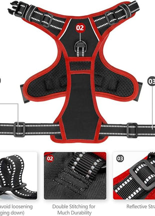 PHOEPET 2019 Upgraded No Pull Dog Harness, Reflective Adjustable Vest, with a Training Handle + 2 Metal Leash Hooks+ 3 Snap Buckles +4 Slide Buckles(L, Black)