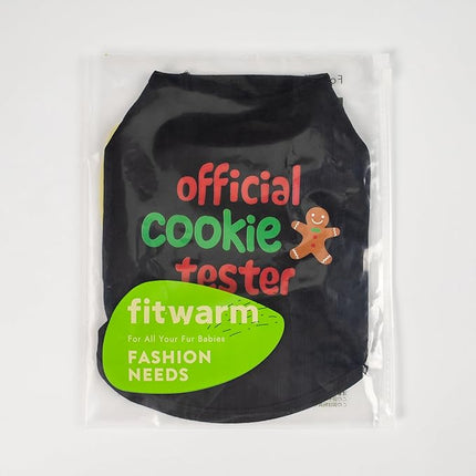 Fitwarm Official Cookie Tester Funny Dog Shirt, Christmas Dog Clothes for Small Dogs Boy Girl, Holiday Doggy Tshirt, Pet Outfit, Gingerbread, Black, Red, Green, Medium