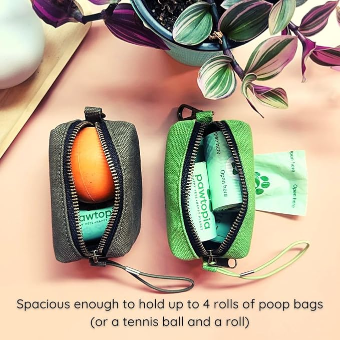 Pawtria Bundle Product of 120 Pet Waste Bags and 1 Canvas Dispenser (Pink), Vegetable Starches, Eco-friendly Dog Waste Bags, Leak proof, Easy to Open, Give Back, Fabric poop bag holder…