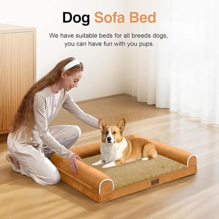 Small Dog Bed Orthopedic Washable: Beds Bolster Small Sized Dogs Bed Egg Crate Foam Couch Sofa Waterproof with Removable Cover - Orange