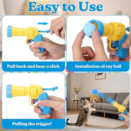 AIERSA Cat Ball Pit for Indoor Cats,Interactive Toy Included 200 Pom Pom Balls and Launcher&Springs&Jingle Balls&Feather Spring Ball,Cats Self Play Enrichment Stimulation Toys for Bored Cat