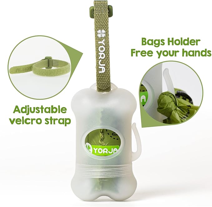 YORJA Dog Poop Bags Rolls with Dispenser & Holder, 510 Pet Waste Bags, 100% Leak Proof Extra Thick and Strong Corn Starch Blend