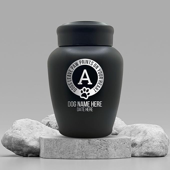 Personalized Custom Dog Urn Engraved Dog Name and Date - Stainless Steel Large Cremation urns for Dogs Ashes with Airtight Closure | up to 150 lbs Capacity | Paw Prints on Hearts