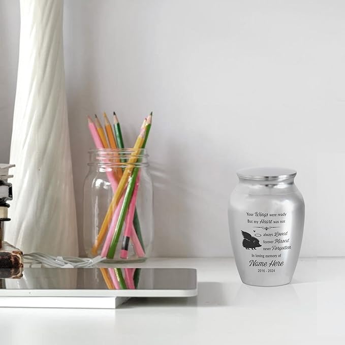 Artsy Woodsy Personalized Hedgehog Pet Memorial Cremation Mini Urn, Decorative Keepsake Small Urns for Ashes 2.56 inch, Remembrance Gifts for Pet Lovers in Loving Memory (04, 2.56x1.77)