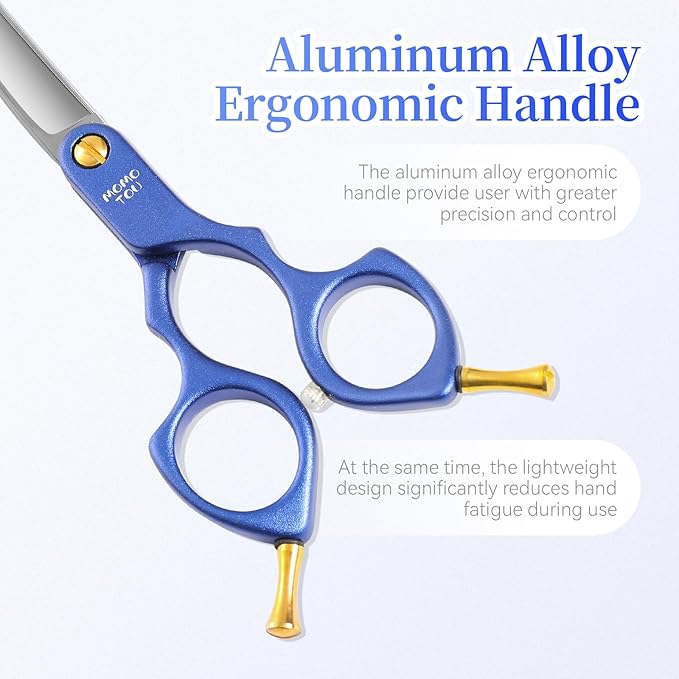 6.5'' Small Curved Dog Grooming Scissors Blue Professional Trimming Shears with Ultra-Lightweight Offset Handle CNC 440C Stainless Steel Blades Pet Scissors for Face and Paws