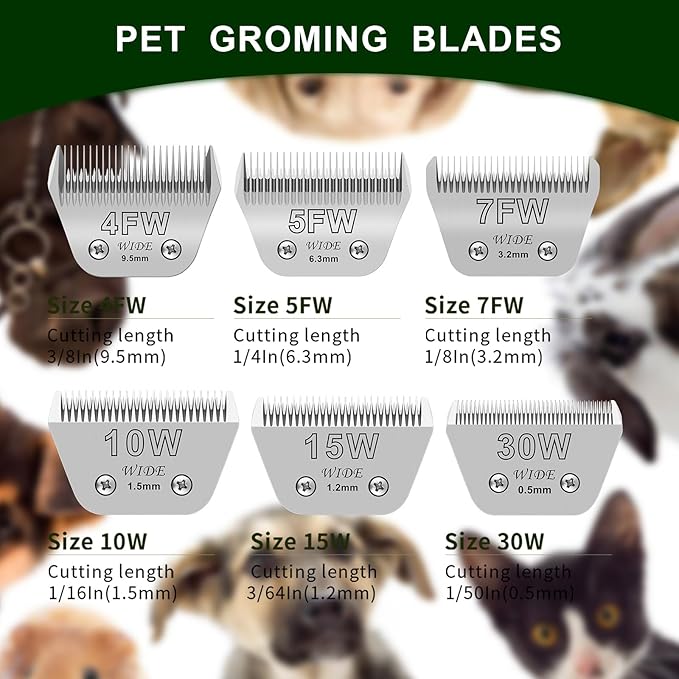 3 Pack 10W Wide Blades for Dog Grooming,Compatible with Andis,Oster A5,Wahl km10 Clippers,Cutting Length 1/16"