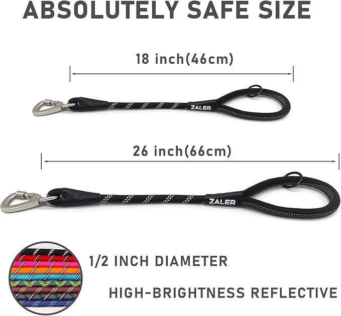 ZALER Short Dog Leash, 26 Inches Rope Traffic Leashes for Dogs, Reflective Dog Lead with O-Ring, Heavy Duty Pet Leash for Large and Medium Dogs (26'' Black)