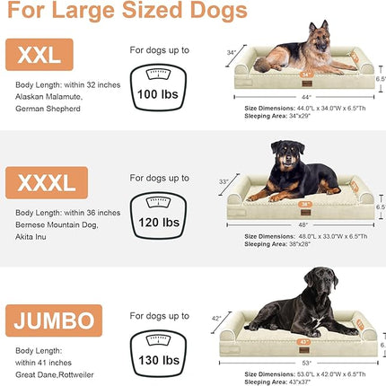 Large Dog Bed Orthopedic Washable: Beds Bolster XXL Bed Big XLarge Dogs Egg Crate Foam Sofa Couch Waterproof Removable Cover - Beige