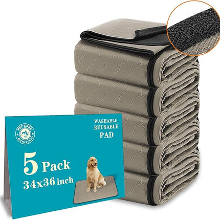 Washable Reusable Pee Pads for Dogs - 34" x 36", 5 Pack with Quick Dry, Large Anti-Slip Whelping Pad for Pet, Playpen, Incontinence, Housebreaking
