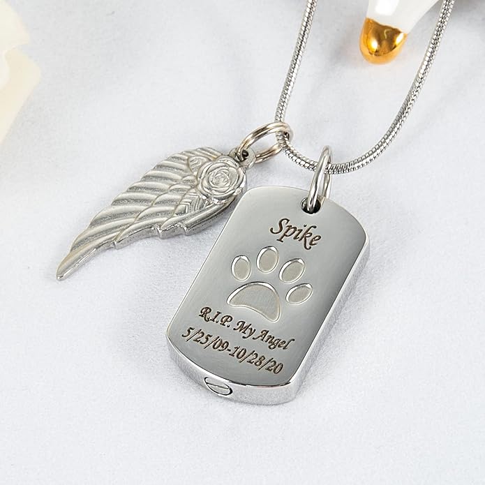 Farfume Personalized Pet Urn Necklace for Dog Cat Ashes Cremation Pet Memorial Customized Photo Text Engraving Pendant Keepsake Funeral Jewelry