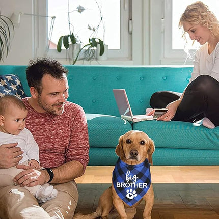 Big Brother Dog Bandana, Plaid Pregnancy Announcement Dog Bandanas for Dogs (Blue, Big Brother)