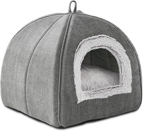 Cat Bed Cave-Cat Beds for Indoor Cats,Kittens and Small Pets,Soft and Warm Cats House Tent Bed,Foldable and Washable with Removable Cushioned and Anti Slip Bottom,Grey 15inches
