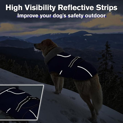 Lelepet Warm Dog Coat Reflective Fleece Vest Waterproof Dog Jacket with Adjustable Buckle Hook & Loop Windproof Cold Weather Coats for Small Medium Large Dogs, Blue, L